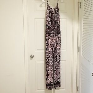Eci size 12 jumpsuit pink and black paisley design with pockets